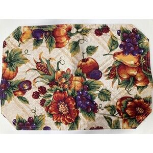 Autumn Harvest Fruit Floral Octagonal Placemats Set of 4 Thanksgiving Fall Dinne